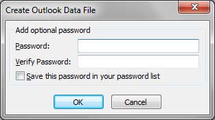 Outlook PST data file password prompt