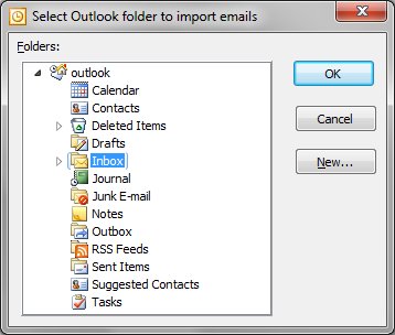 Select Outlook folder dialog